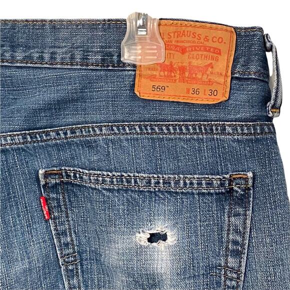 Leviis 569 mens Jeans baggy 36x30 loose straight leg well worn freyed hole - Picture 2 of 6